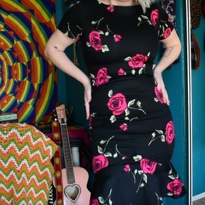 SEXY Rose Midi Flare Dress